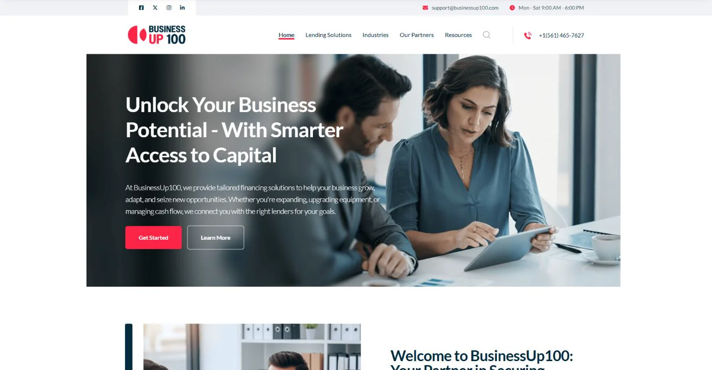 BusinessUp100, hero screen