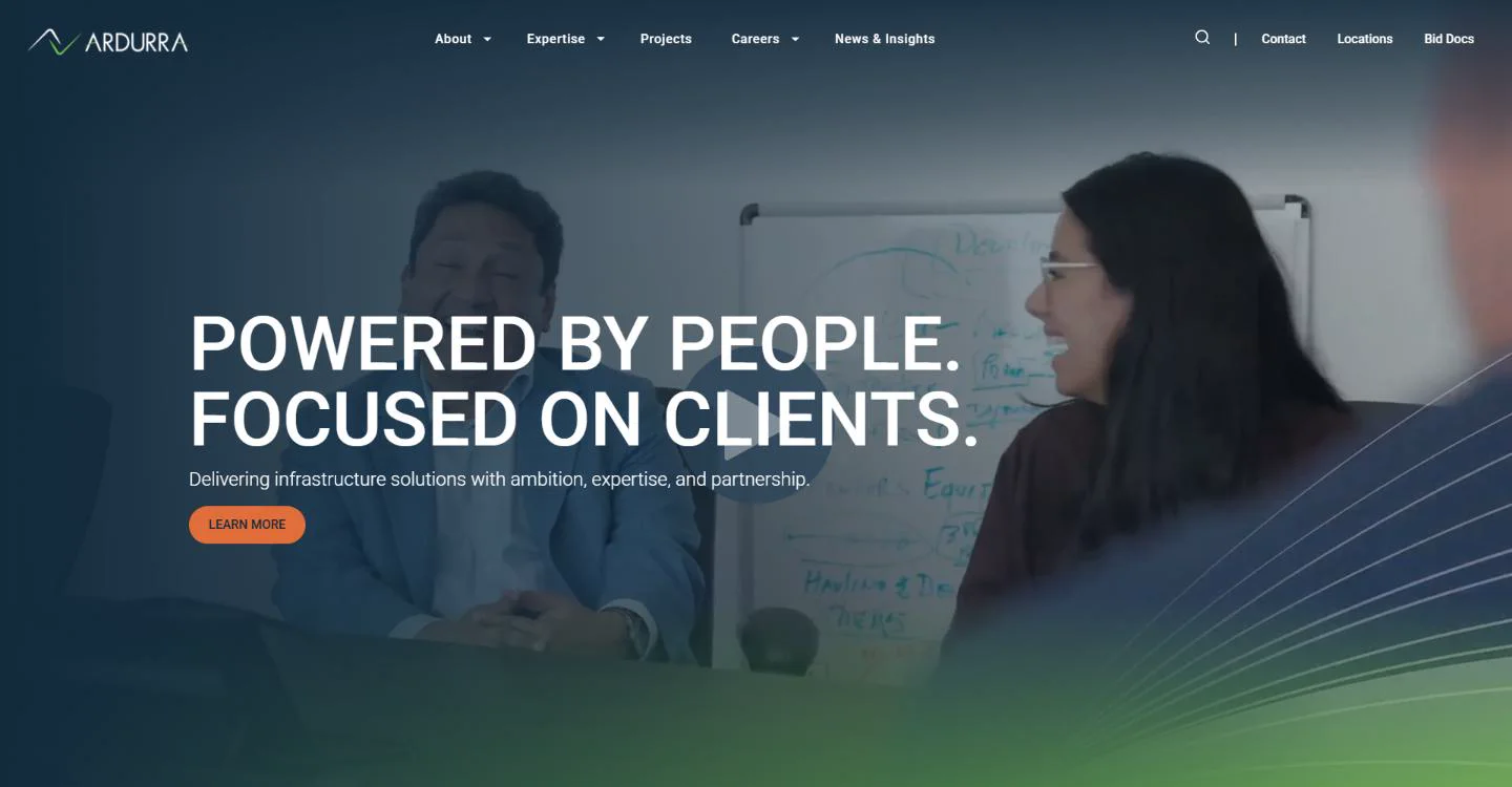 Corporate website Ardurra, hero screen