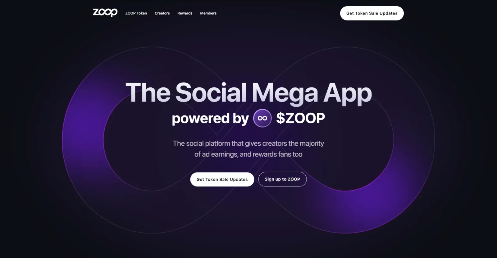 ZOOP token launch, hero screen